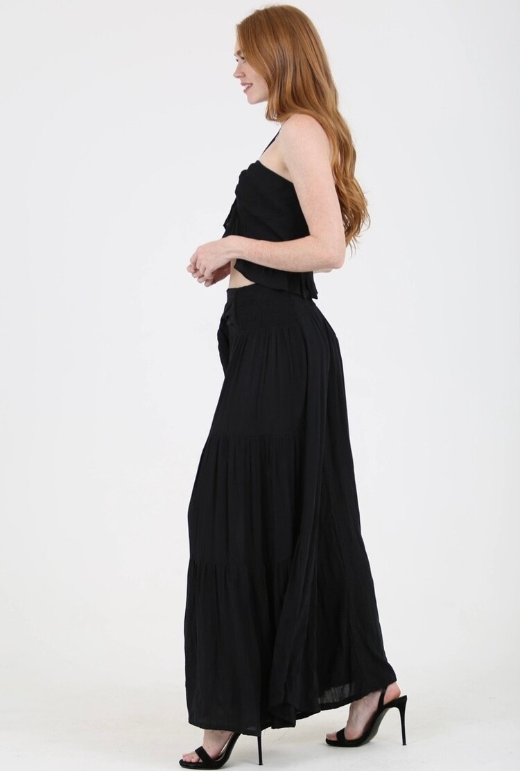 Tie Waist Tiered Wide Leg