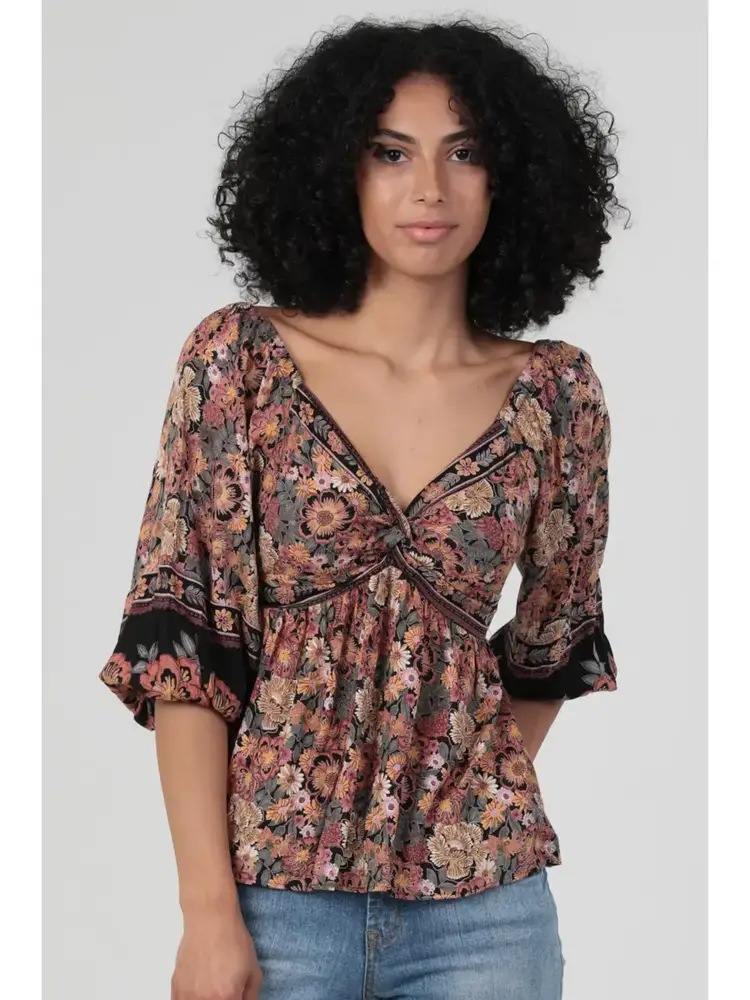 V Neck Twist Front Blouse