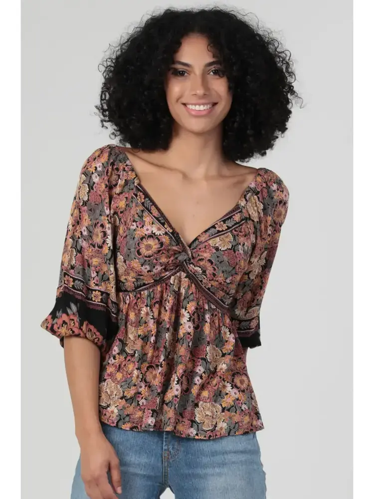 V Neck Twist Front Blouse