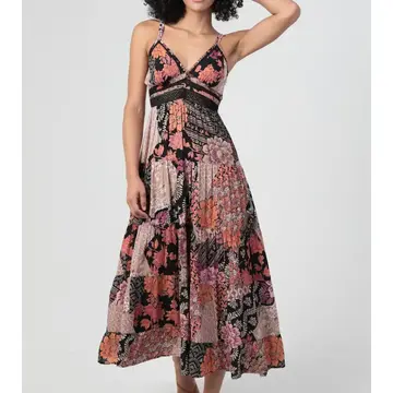 V Neck Lace Trim Maxi Dress