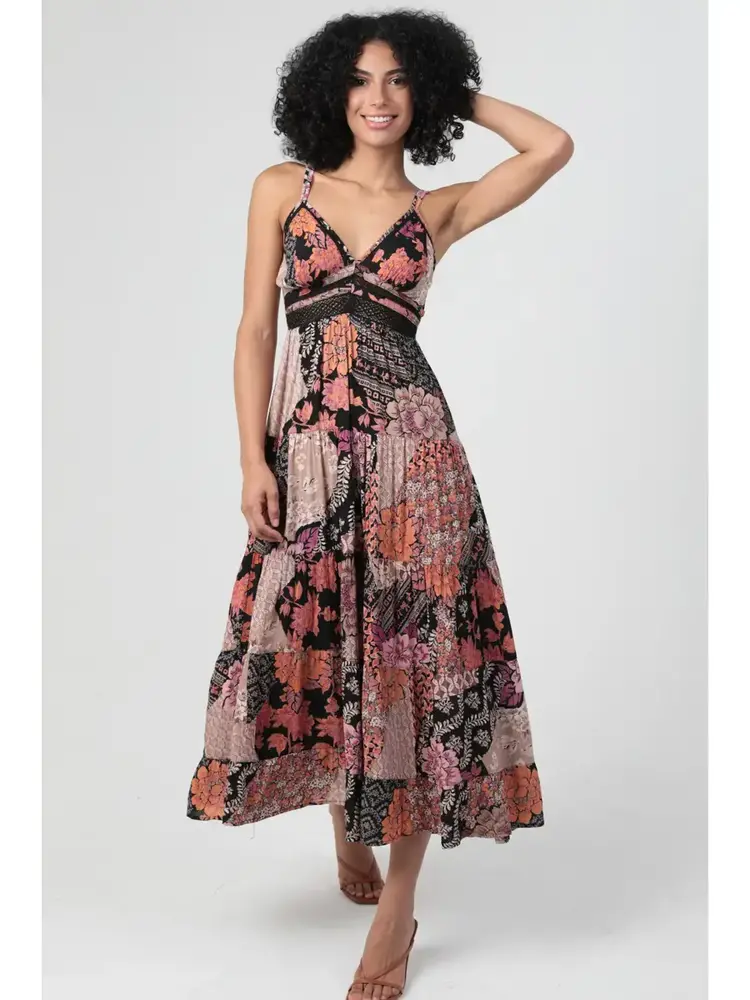 V Neck Lace Trim Maxi Dress