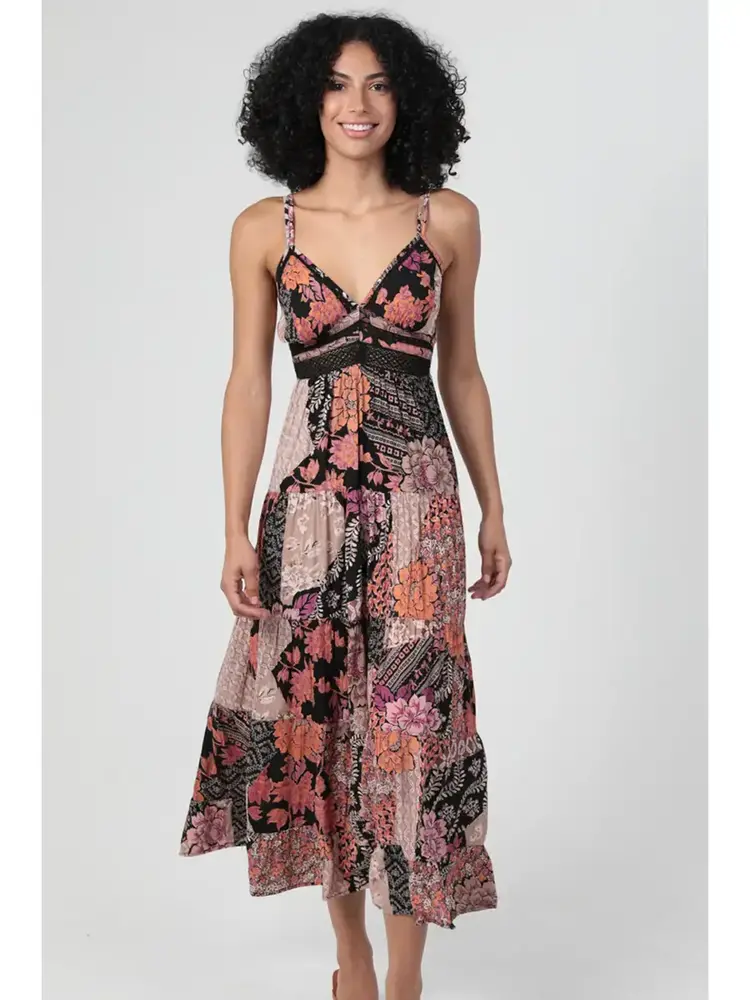 V Neck Lace Trim Maxi Dress