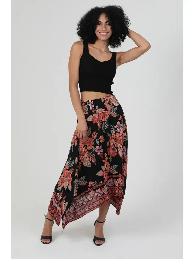 Smocked Waist Hanky Hem Maxi Skirt