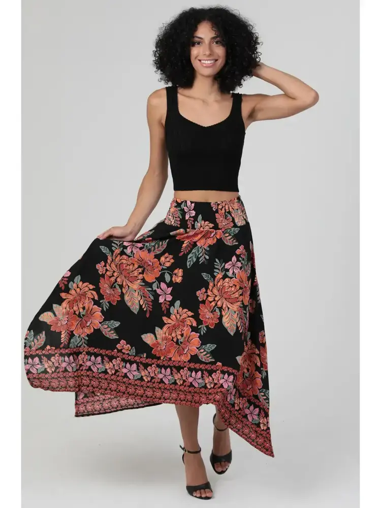 Smocked Waist Hanky Hem Maxi Skirt