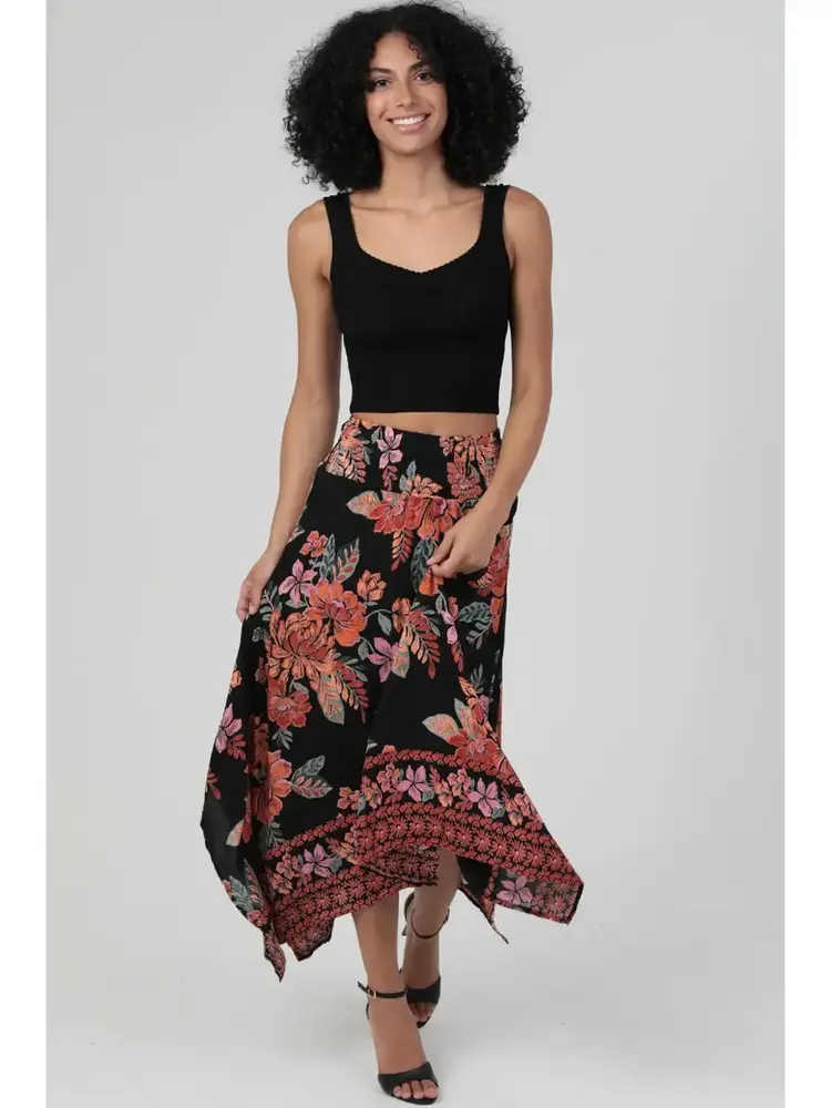 Smocked Waist Hanky Hem Maxi Skirt