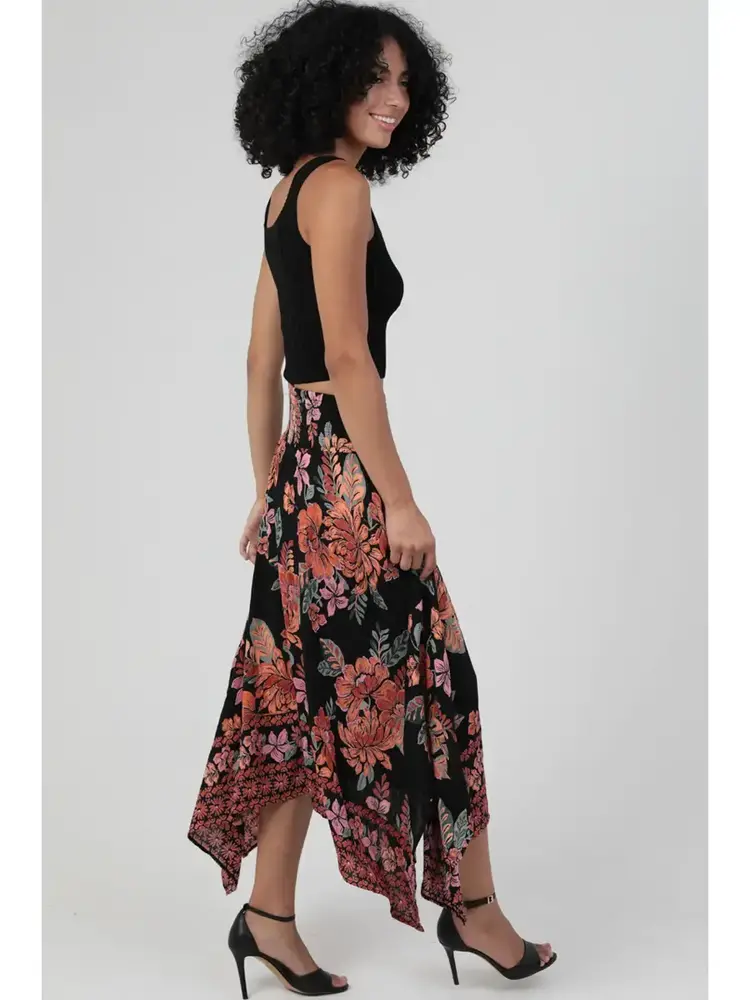 Smocked Waist Hanky Hem Maxi Skirt