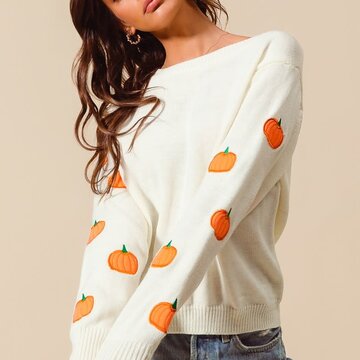 Pumpkin Applique Embroidered Sweater