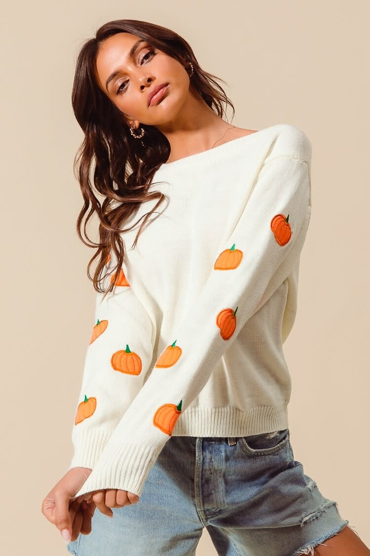 Pumpkin Applique Embroidered Sweater