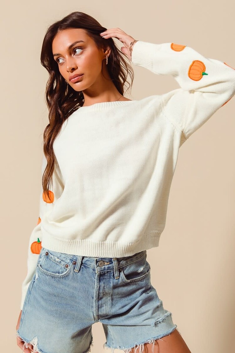 Pumpkin Applique Embroidered Sweater