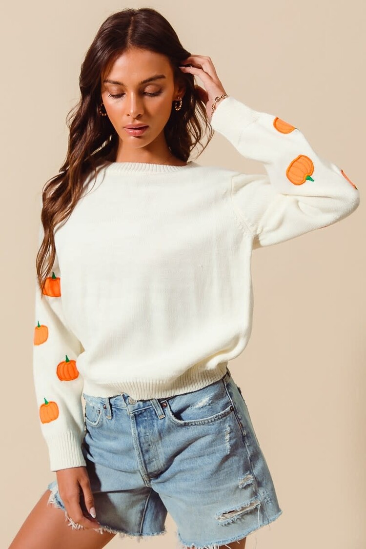 Pumpkin Applique Embroidered Sweater
