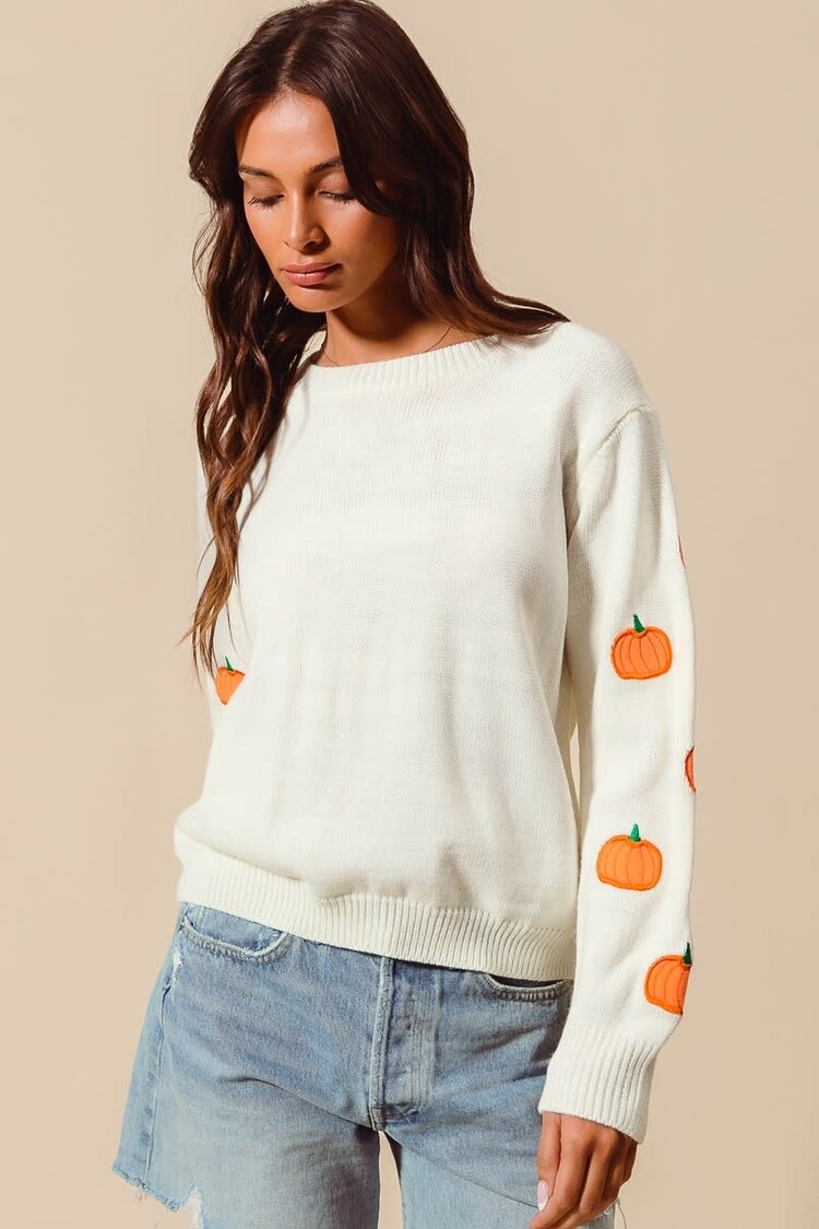 Pumpkin Applique Embroidered Sweater
