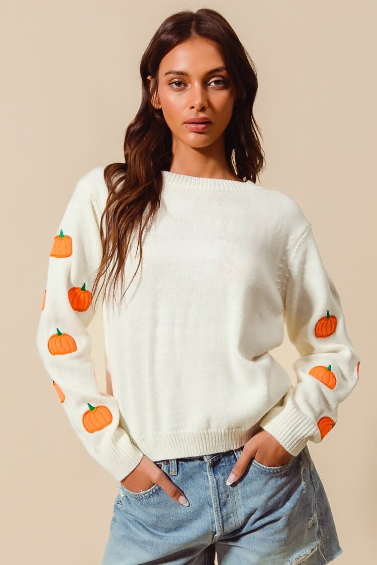 Pumpkin Applique Embroidered Sweater