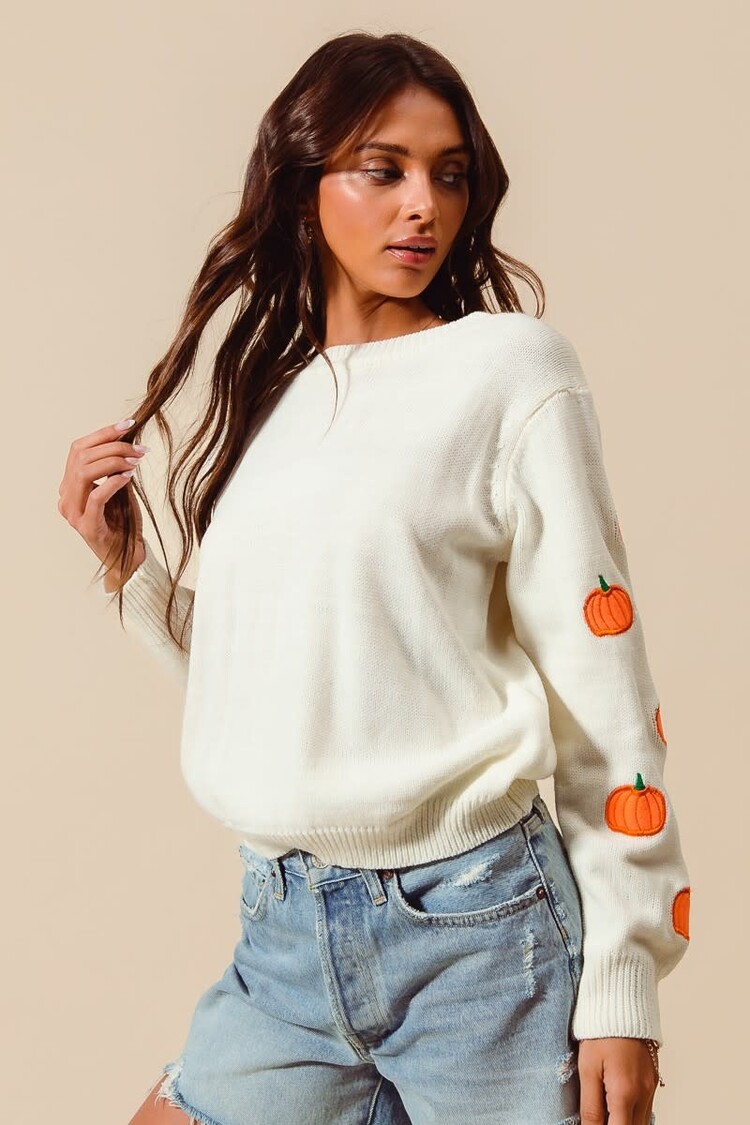 Pumpkin Applique Embroidered Sweater