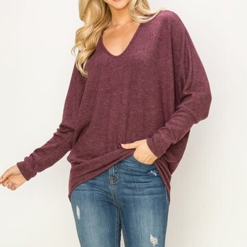 Solid Long Sleeve V-neck Sweater Top