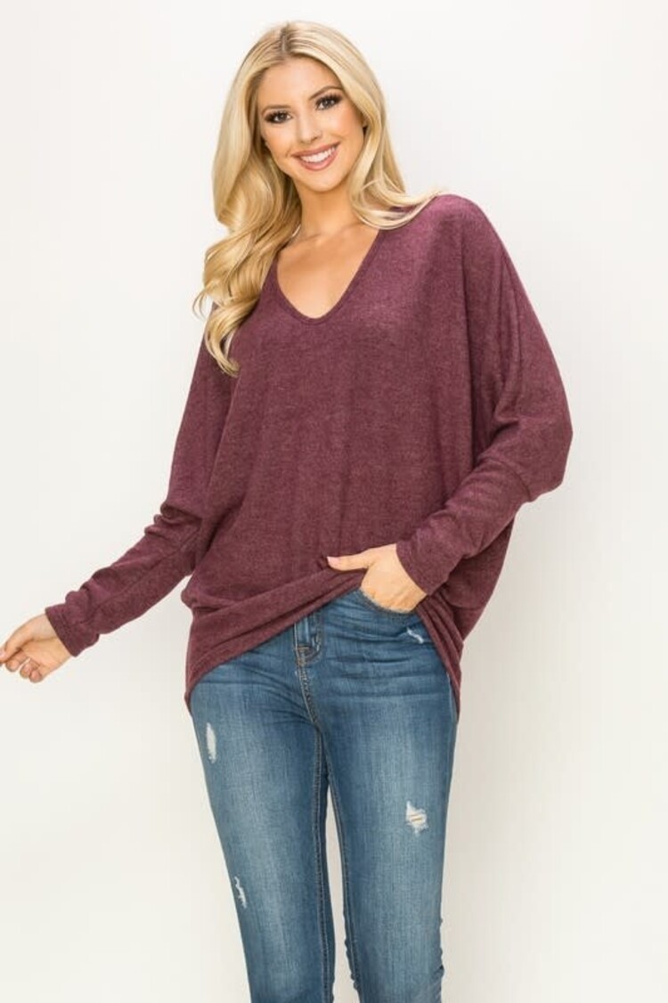 Solid Long Sleeve V-neck Sweater Top