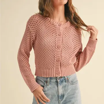 Crochet Knit Button Down Cardigan