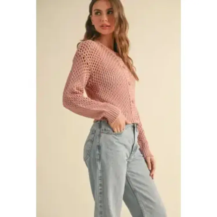 Crochet Knit Button Down Cardigan