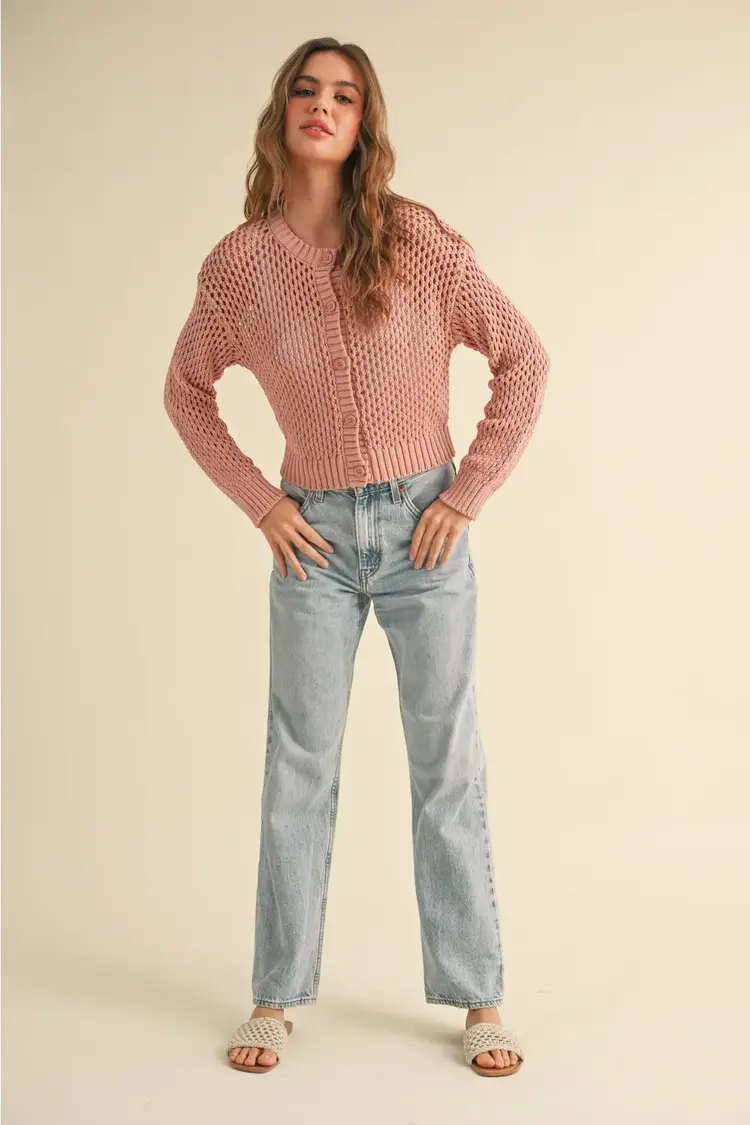 Crochet Knit Button Down Cardigan