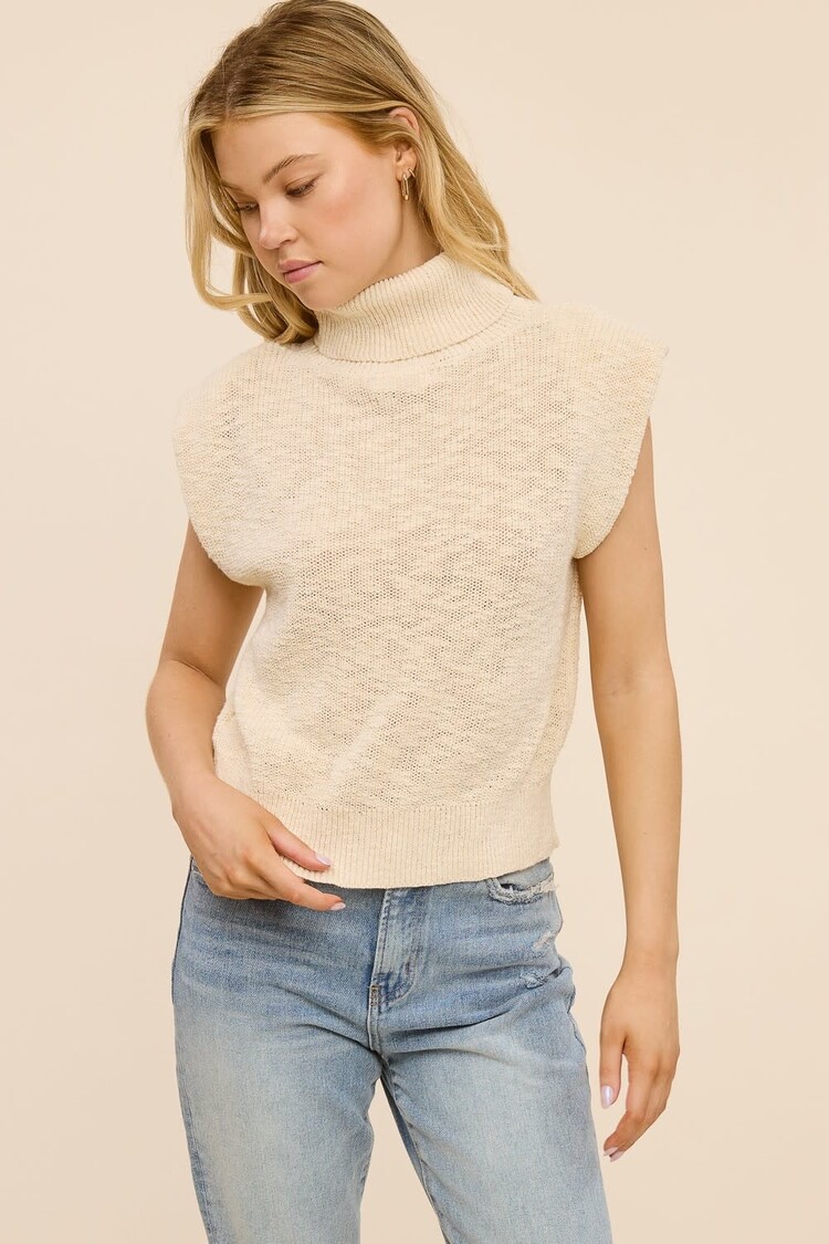Sleeveless Cotton Turtleneck Top