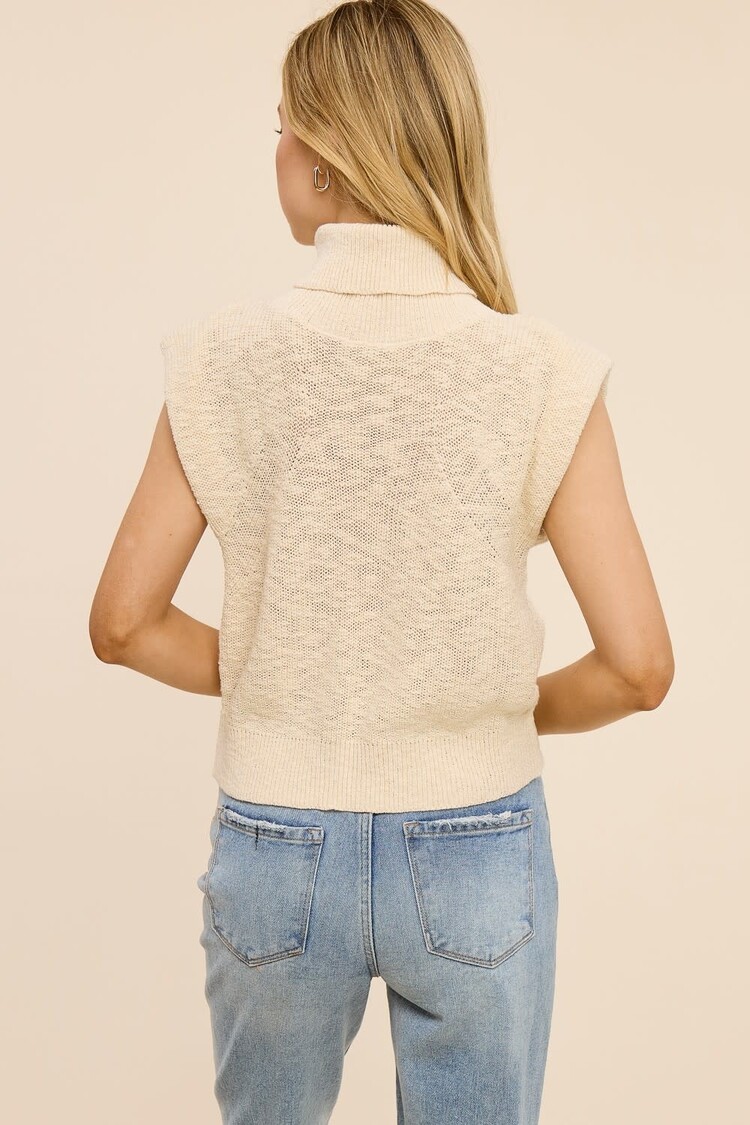 Sleeveless Cotton Turtleneck Top