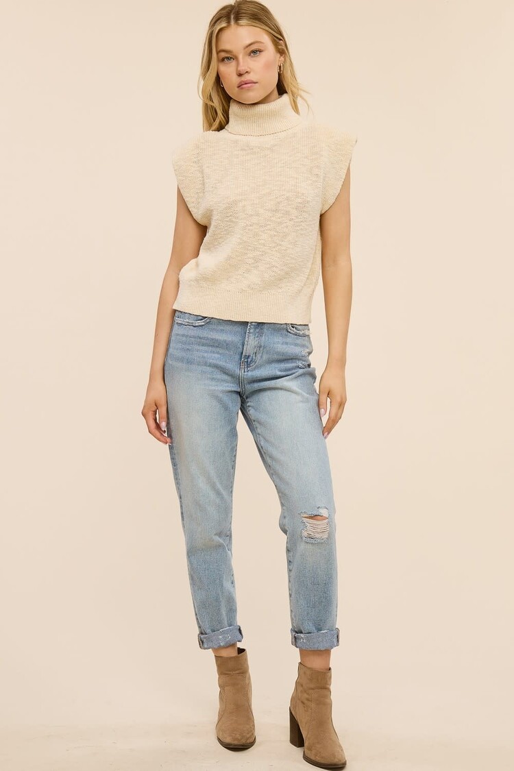 Sleeveless Cotton Turtleneck Top