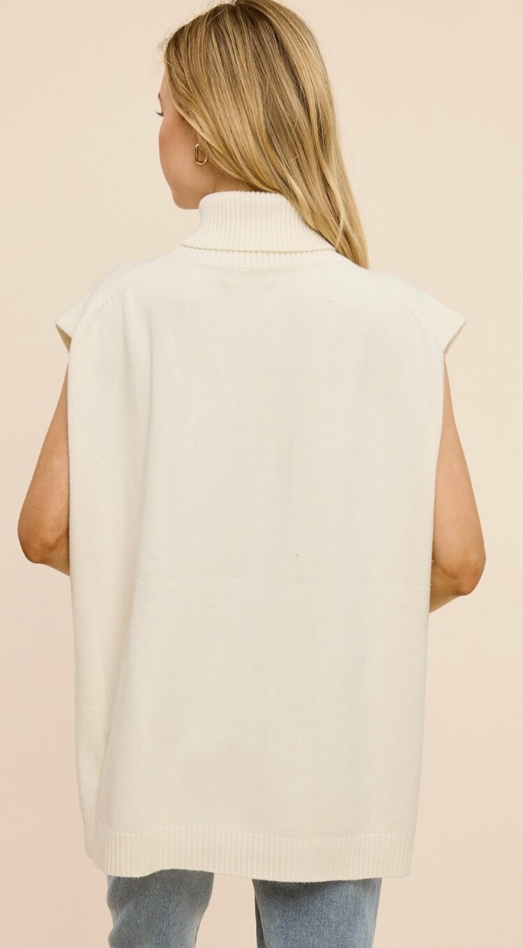 Hi-Low Sleeveless Turtleneck Sweater