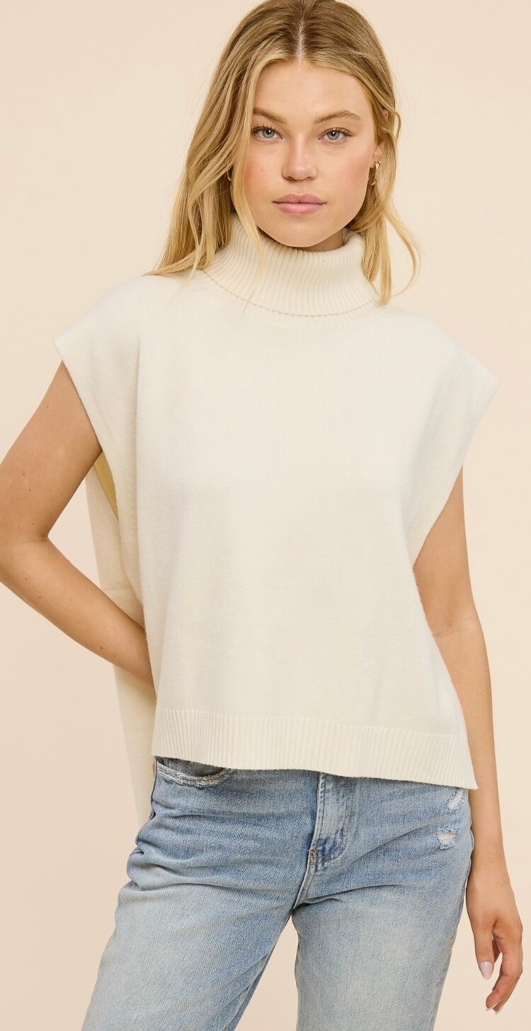 Hi-Low Sleeveless Turtleneck Sweater