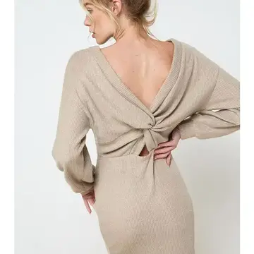Brushed Rib Dress w/Knot Back Detail