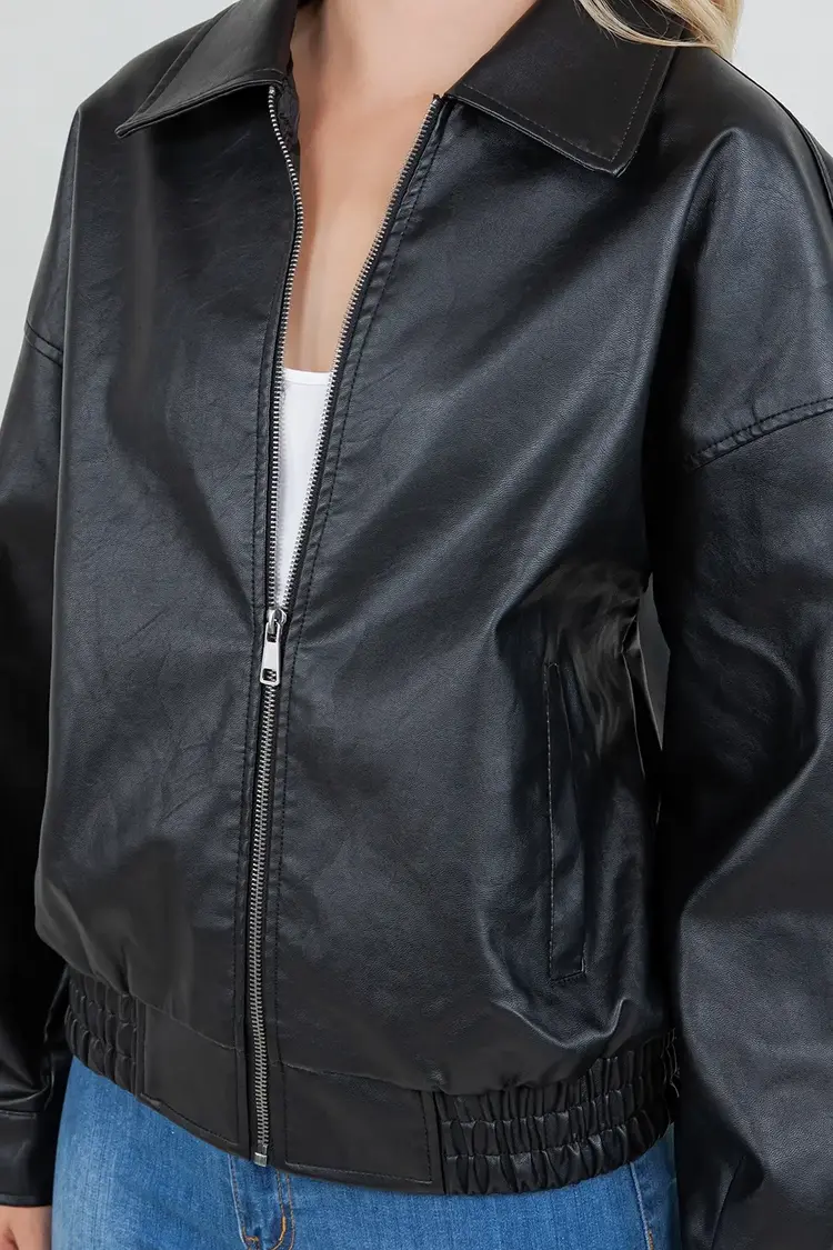 Oversized Faux Leather Bomber Jacket