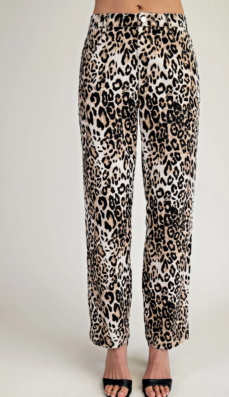 Stretch Twill Leopard Pants
