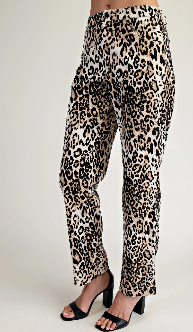 Stretch Twill Leopard Pants