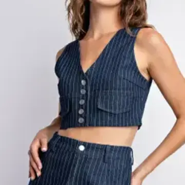Denim Stripe Crop Vest