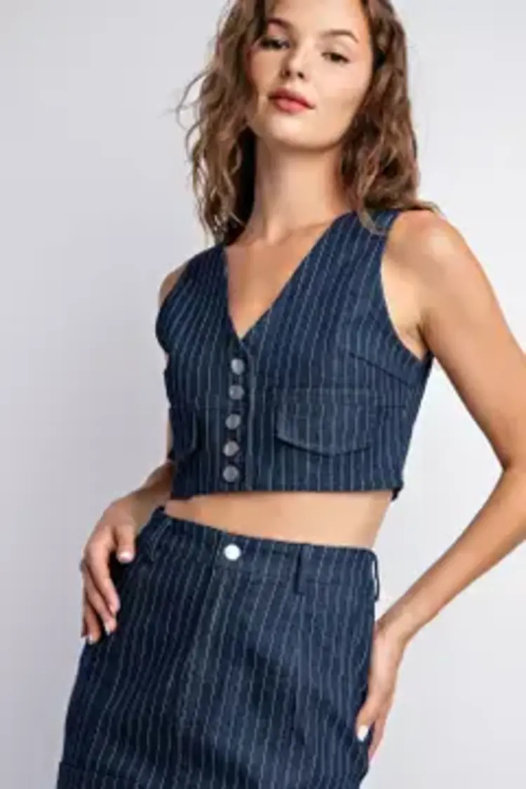 Denim Stripe Crop Vest