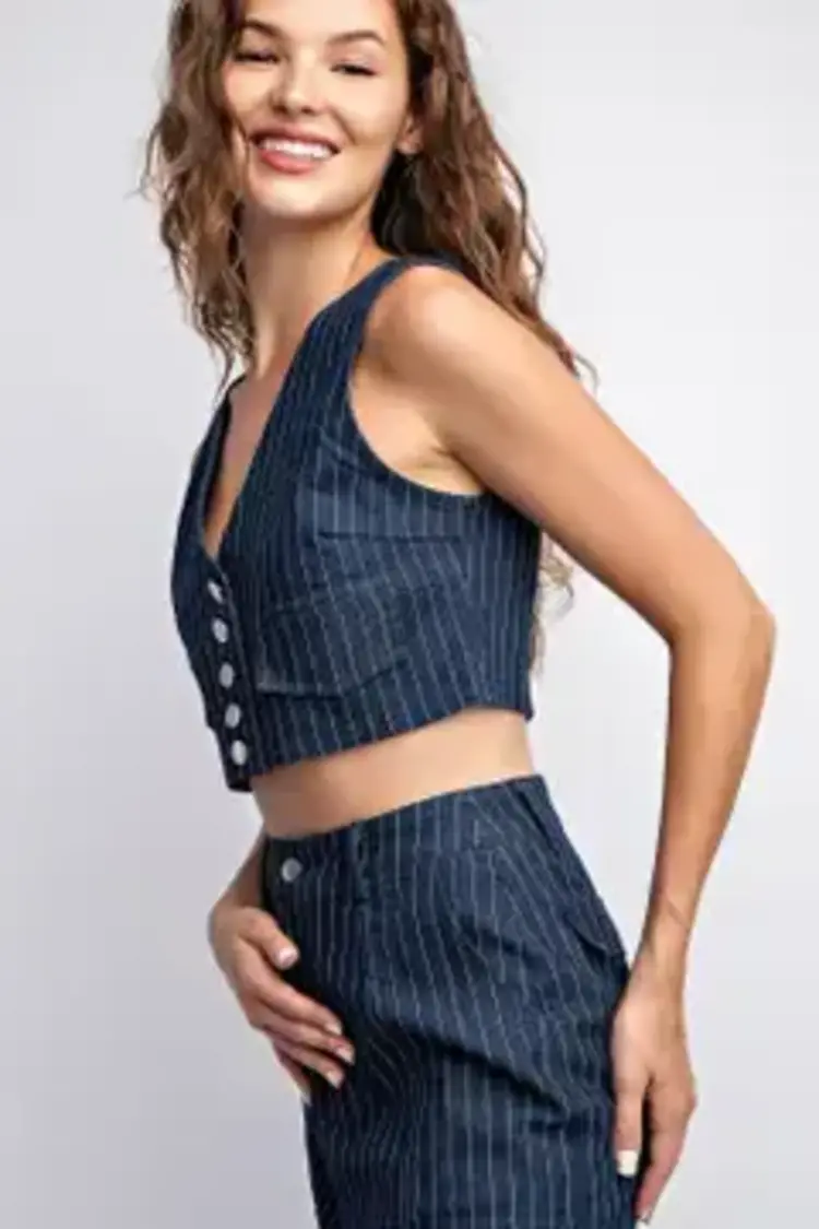 Denim Stripe Crop Vest