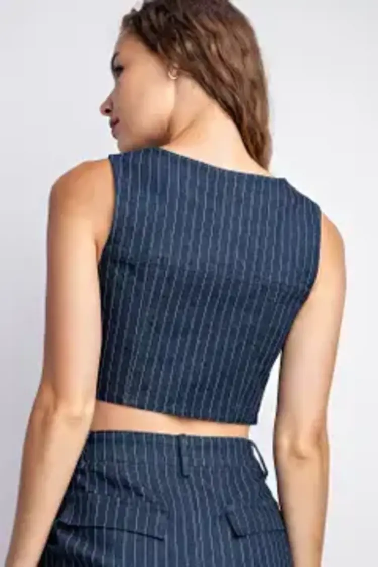 Denim Stripe Crop Vest