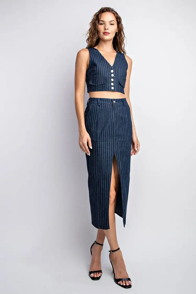 Denim Stripe Crop Vest