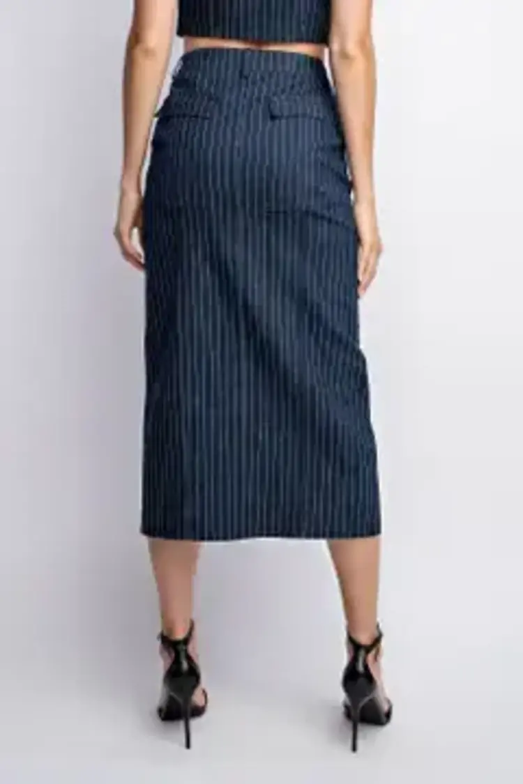 Denim Stripe Midi Length Cargo Skirt