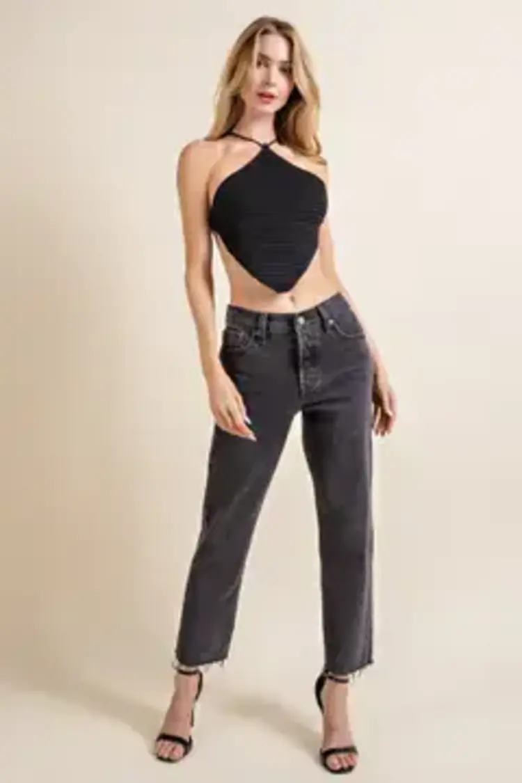 Sweater Knit Triangle Crop Halter Top