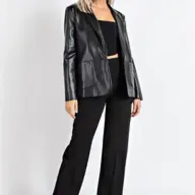 Faux Leather Blazer w/Padded Shoulder