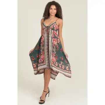 V Neck Hanky Hem Maxi Dress