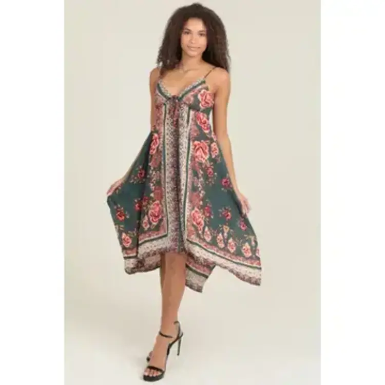 V Neck Hanky Hem Maxi Dress