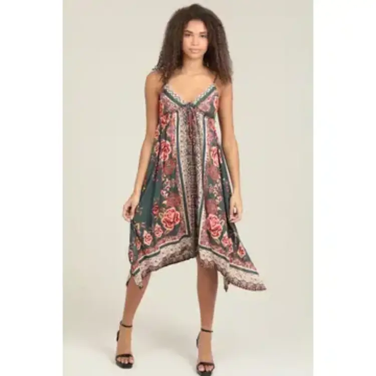 V Neck Hanky Hem Maxi Dress