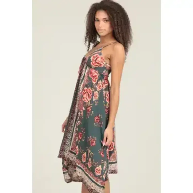 V Neck Hanky Hem Maxi Dress