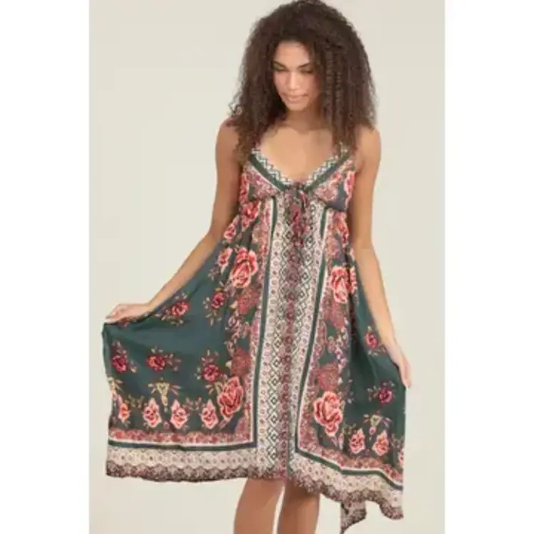 V Neck Hanky Hem Maxi Dress