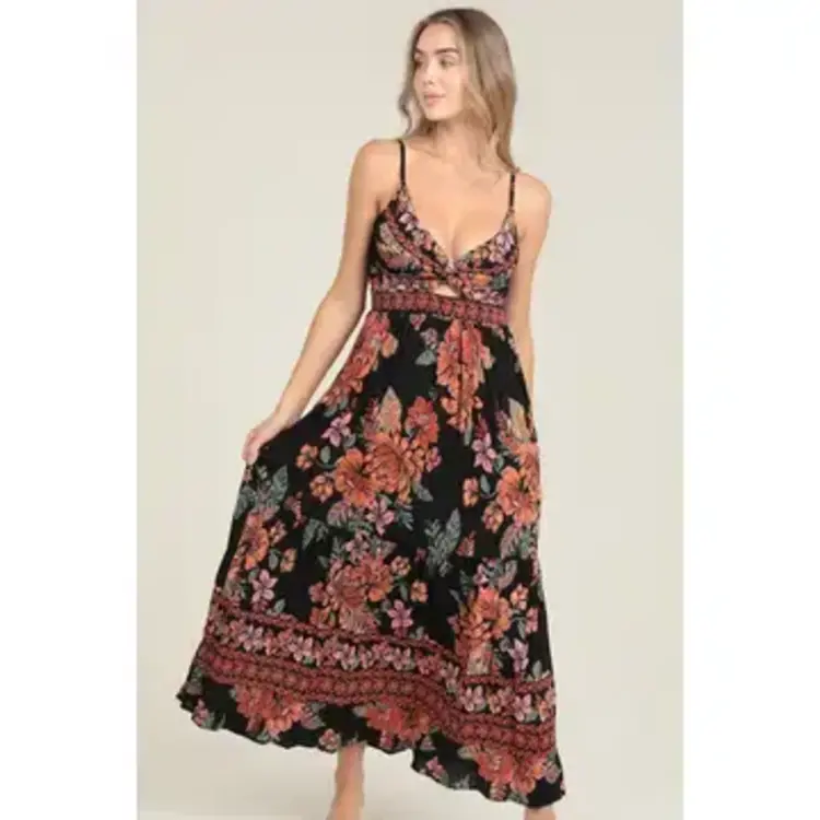 V Neck Twist Front Cut Out Maxi Dress