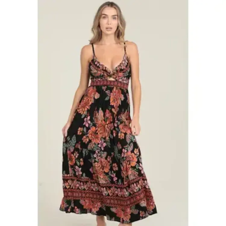 V Neck Twist Front Cut Out Maxi Dress