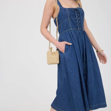 Lace Up Sleeveless Midi Dress