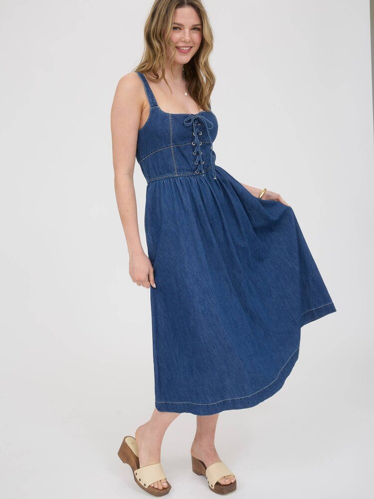 Lace Up Sleeveless Midi Dress