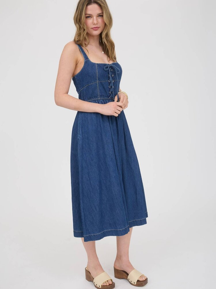 Lace Up Sleeveless Midi Dress