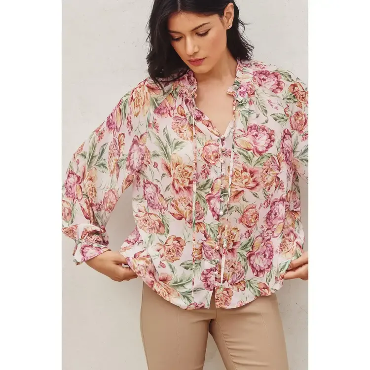 Floral Ruffled Collar Blouse